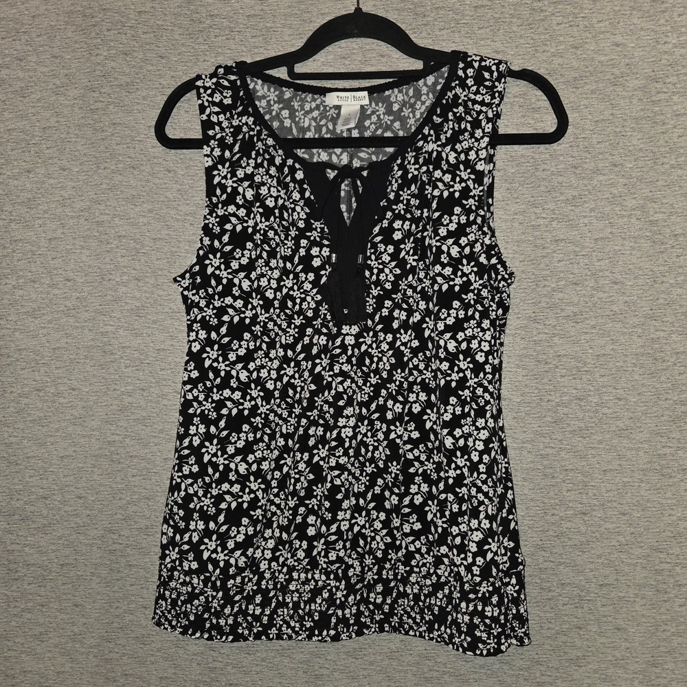 White House Black Market Floral Blouse Tie-Neck Sleeveless Stretch Women's Small